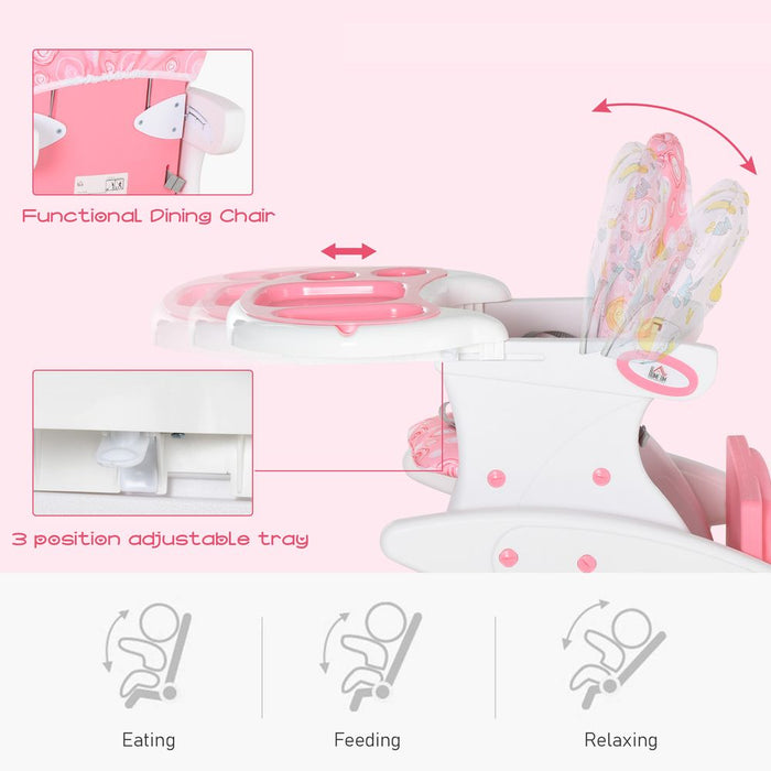 3-in-1 Convertible Baby High Chair Booster Seat with Removable Tray Pink HOMCOM