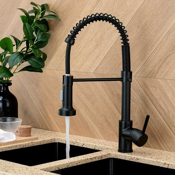 Matt Black Monobloc Kitchen Sink Mixer Tap with Pull Out Hose Spray Single Lever