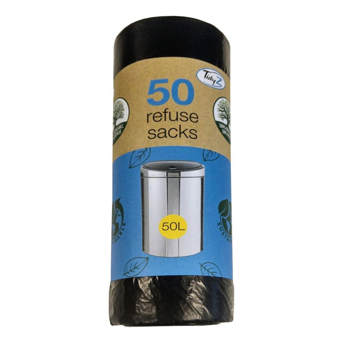 Tidyz Drawstring Refuse Sacks Bin Bags, Black,50L(Select Your Pack)