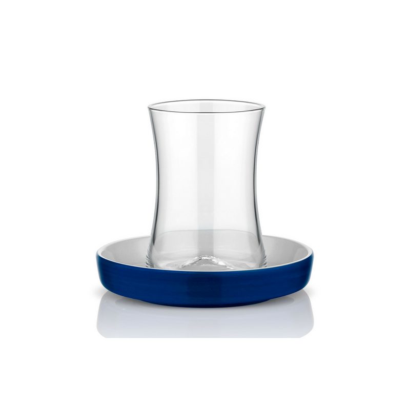 Istanbul Tiryaki Tea Glass and Saucer - Dark Blue