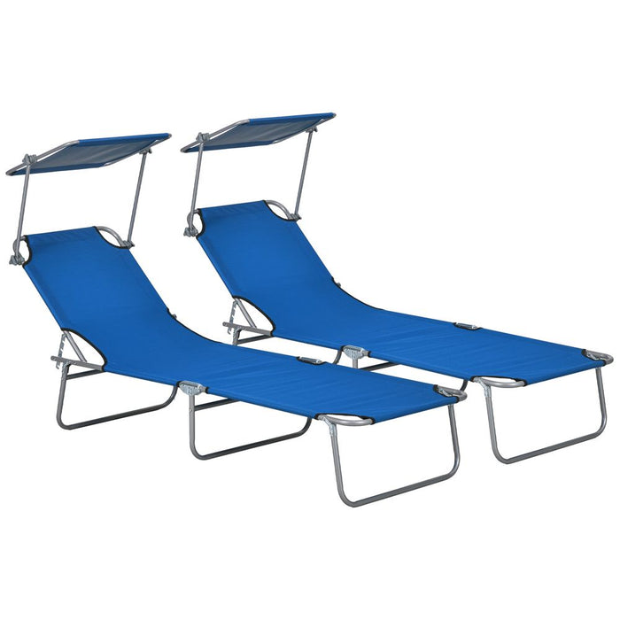 Folding Sun Lounger Set 2: Adjustable Backrest, Sunshade, Outsunny