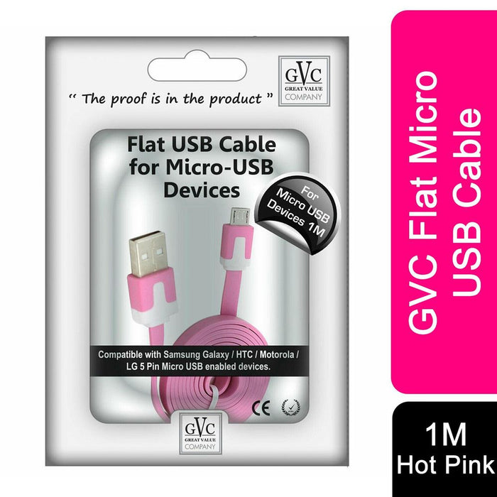 Tangle-Free 1m Micro USB Cable for Sync & Charge - Hot Pink