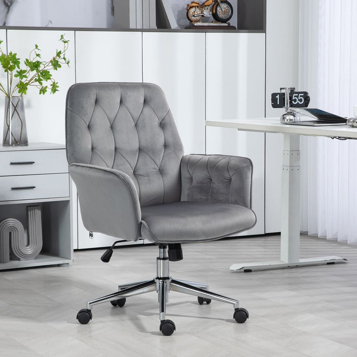 Vinsetto Swivel Computer Chair - Armrests, Tufted, Modern Style - Dark Grey - Home Office Furniture