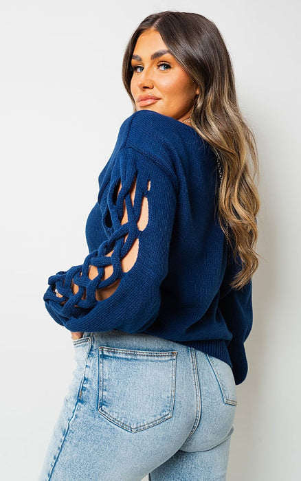 Cable Knit Jumper with Cut Out Detail - Cozy, Chic, and Captivating!