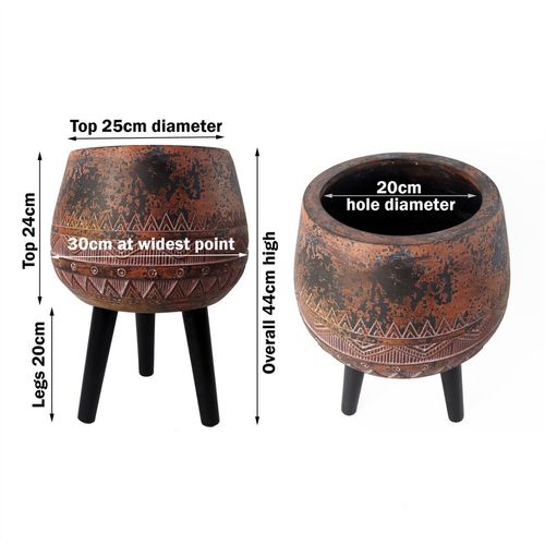 44cm x 30cm Large Zaturn Planter Brown / Black with Legs Large