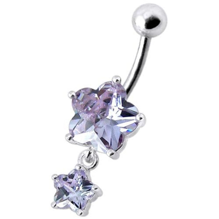 Fancy High Quality  Flower Silver Dangling With SS Bar Belly Ring