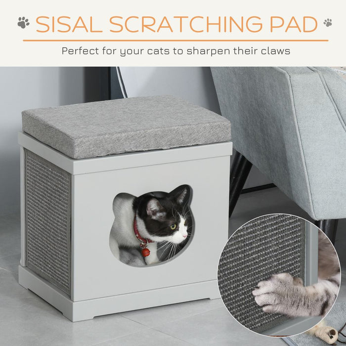 PawHut Cat House Bed Cat Scratching Cube for Small Cat Pet Furniture with Removable Scratching Pad and Soft Cushion Grey