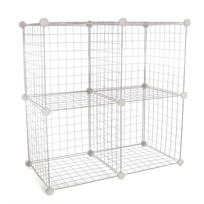 Space-Saving 4 Cube Wire Storage Shelves | White