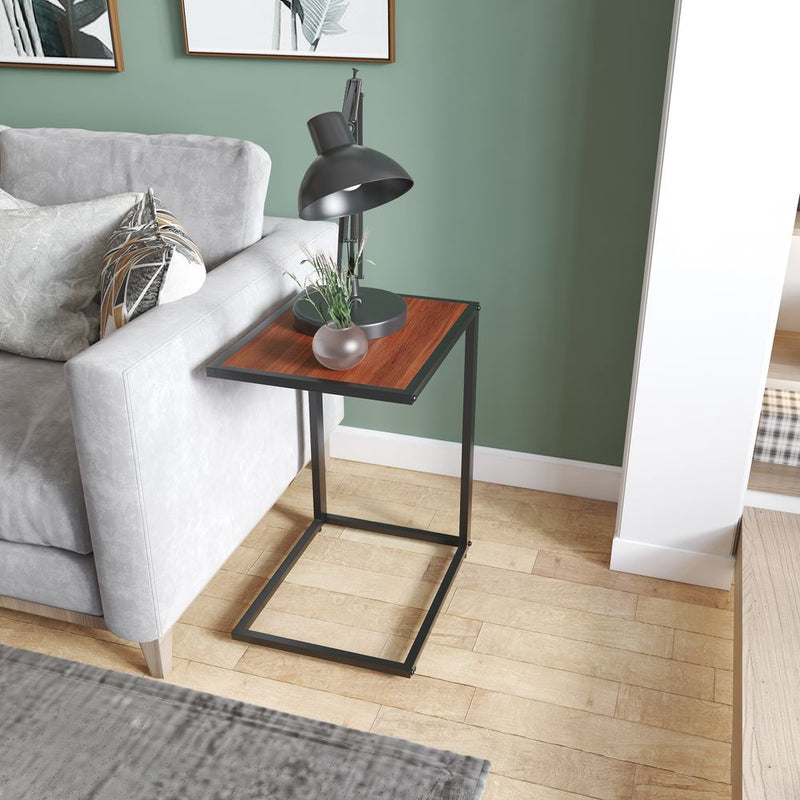 Industrial C-Shaped Side Table - Walnut | Modern Coffee Table- Metal Base