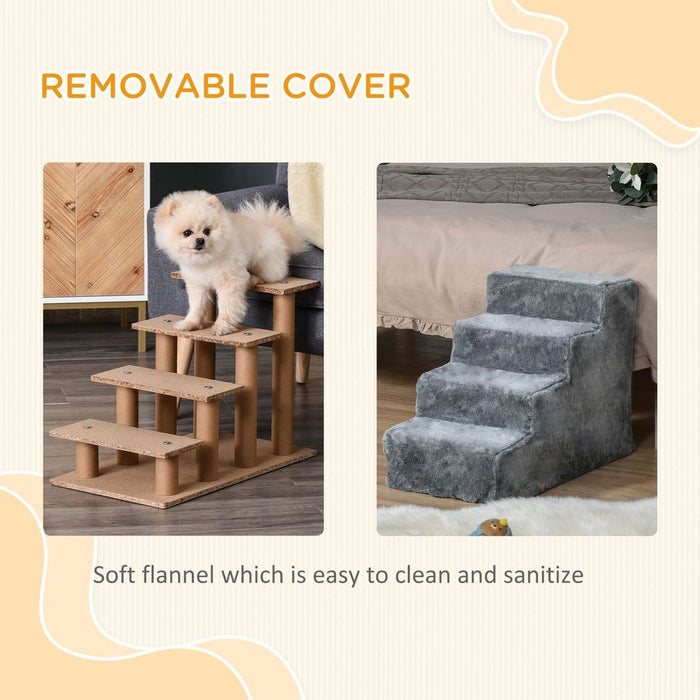 Premium Portable Dog Stairs - High Bed & Sofa Access - Washable Cover - Light Grey