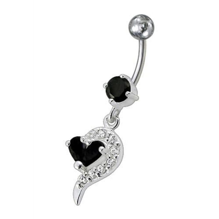 Fancy White Zirconia Jeweled Dangling Banana Bar Navel Ring