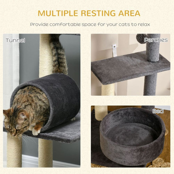 Premium 121cm Cat Tree Tower 💯 Sisal Scratching Posts 🐾 Bed Tunnel Perch Grey 🐈