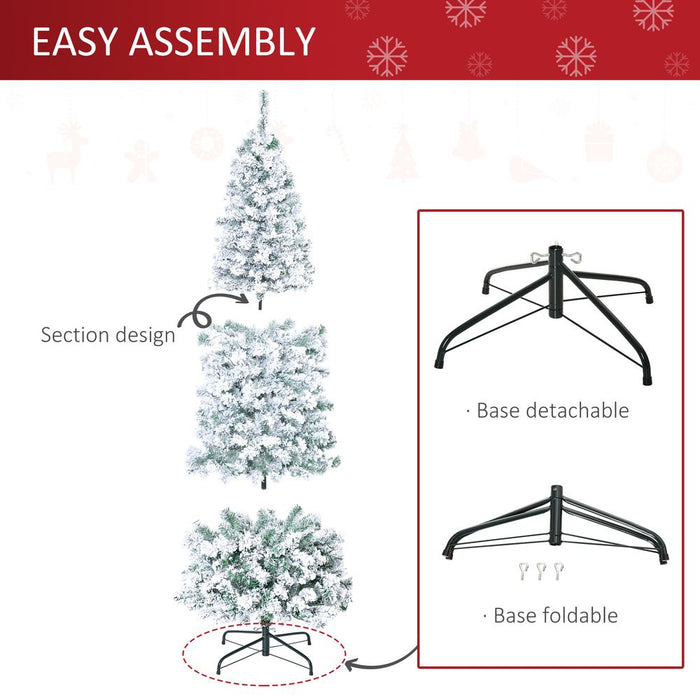 Premium Artificial Snow Flocked Christmas Tree | 6ft Prelit Green White | Warm LED Lights | High-Quality