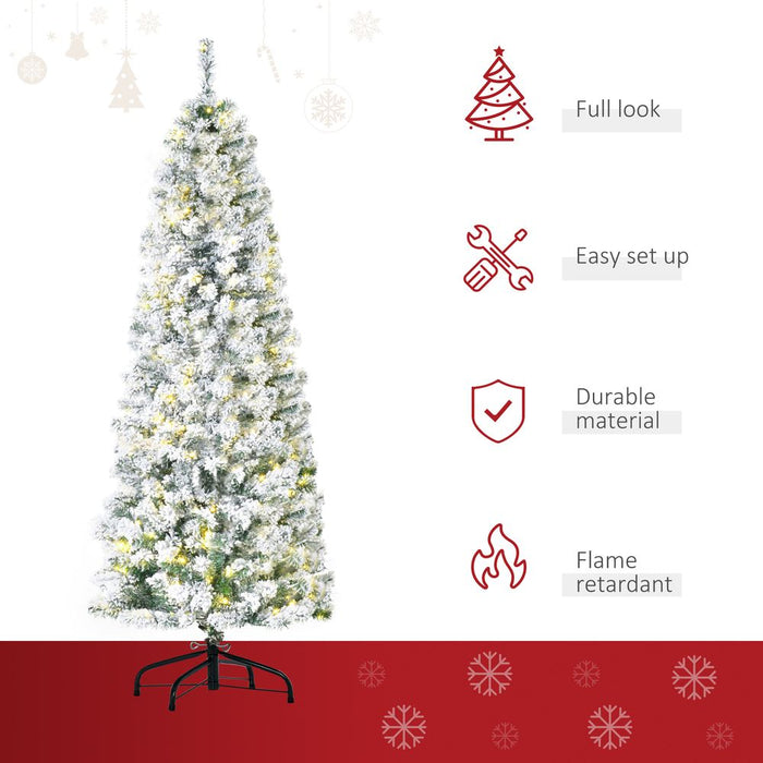 Premium Artificial Snow Flocked Christmas Tree | 6ft Prelit Green White | Warm LED Lights | High-Quality