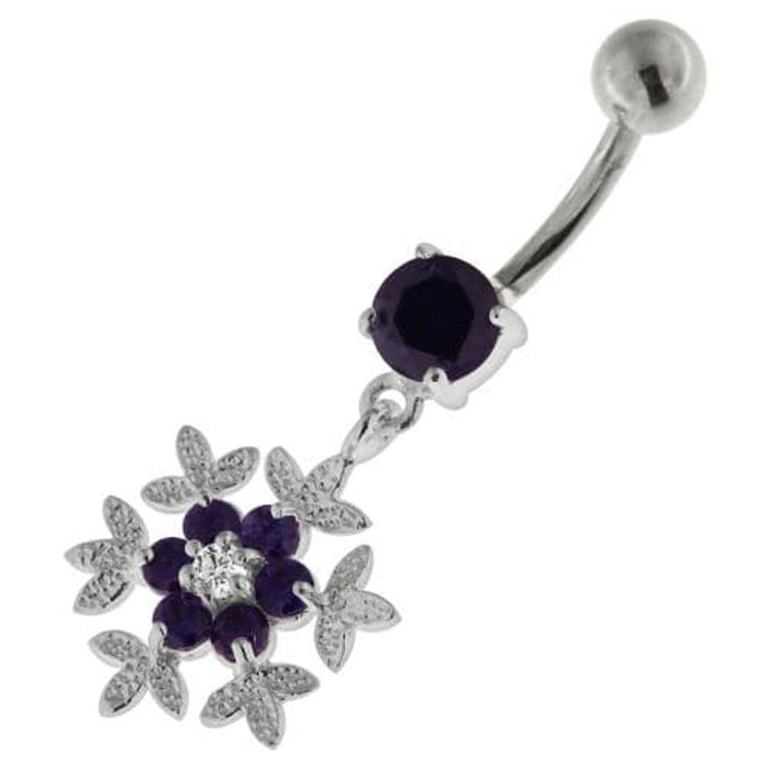 925 Sterling Silver Flower Snow Flake Belly Button Ring