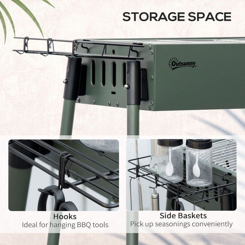 Portable Charcoal Barbecue Grill with Seasoning Baskets and Hooks