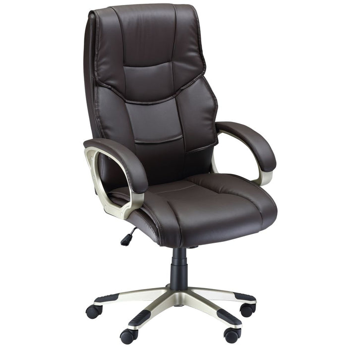 Premium High Back Brown Faux Leather Office Chair - Comfortable, Adjustable, Swivel - Professional Quality