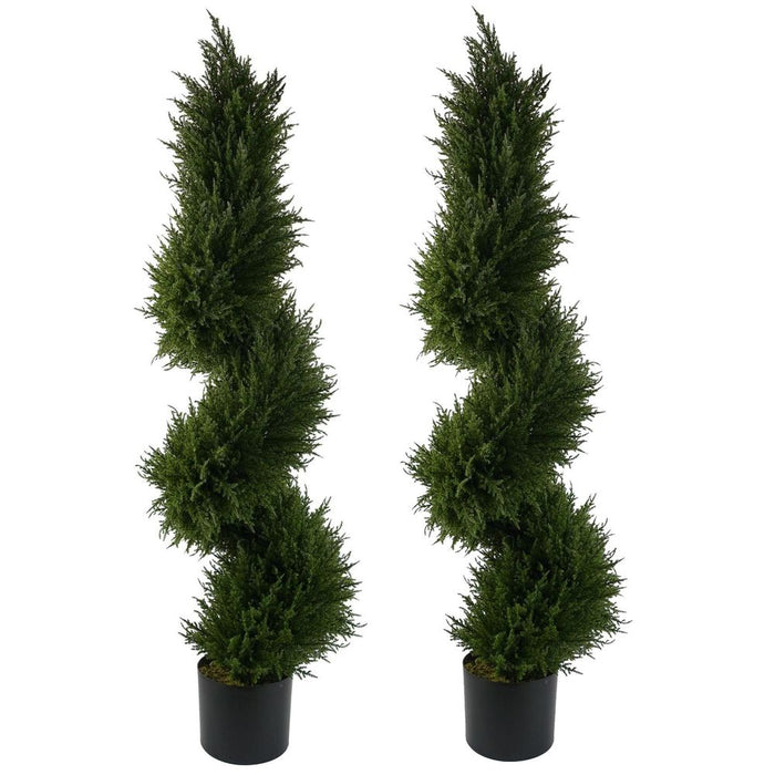 120cm Pair of Spiral Cypress Tree Artificial Topiary