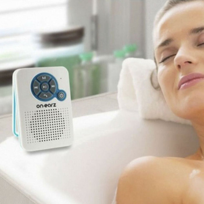 On Earz Parleur Wireless BT Speaker, White - Waterproof, FM Radio, Suction Cup - Shower & Outdoor Use