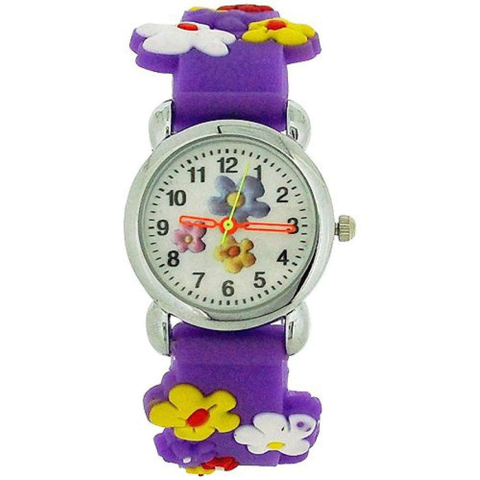 Relda Children's 3D Flower Purple Silicone Strap Girl's Watch