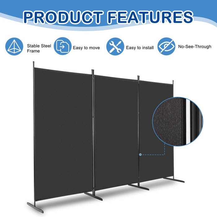 6FT Trifold 130g Polyester Fabric Plastic Foot Carbon Steel Frame Foldable Screen Black