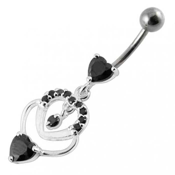 Fancy  Multi Heart Dangling Curved Belly Body Jewelry Ring