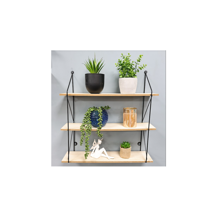 Premium 3-Tier Wall Shelf - Stylish & Sturdy Storage Solution for Any Room - Black + Oak Finish - 50x50x12cm