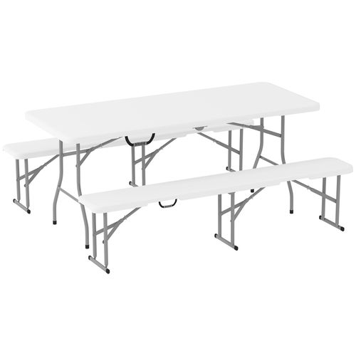 Outsunny 3 Piece Folding Picnic Table and Bench Set with Handles, White