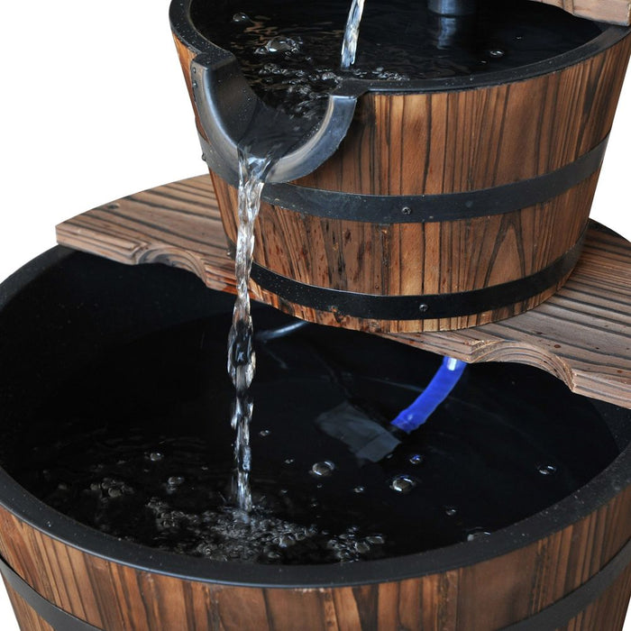 Wooden Water Pump Fountain, 2-Tier, Fir Wood/Steel - Soothing Waterfall Sound - Easy Assembly