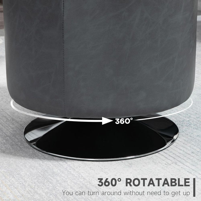 360 Swivel Foot Stool Ottoman, Grey - Thick Padding, Steel Base - High-Quality PU Leather