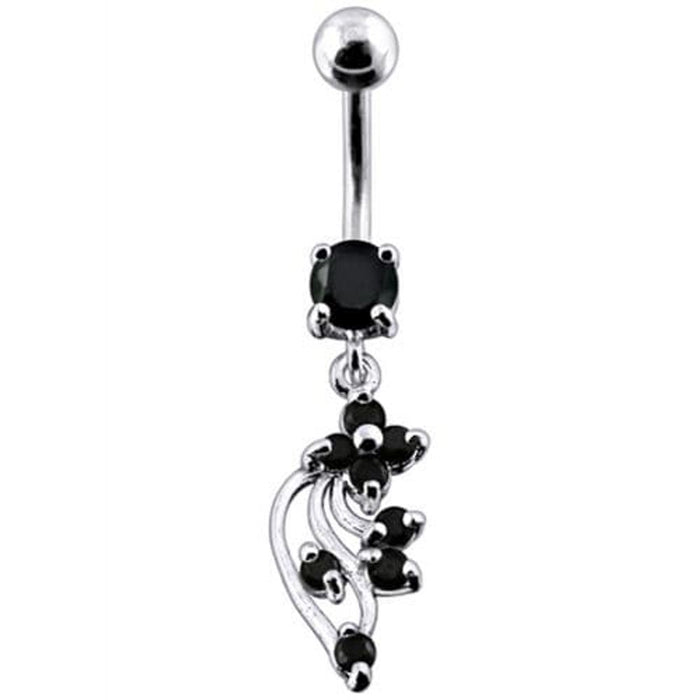 Silver Jeweled Fancy Dangling Belly Ring