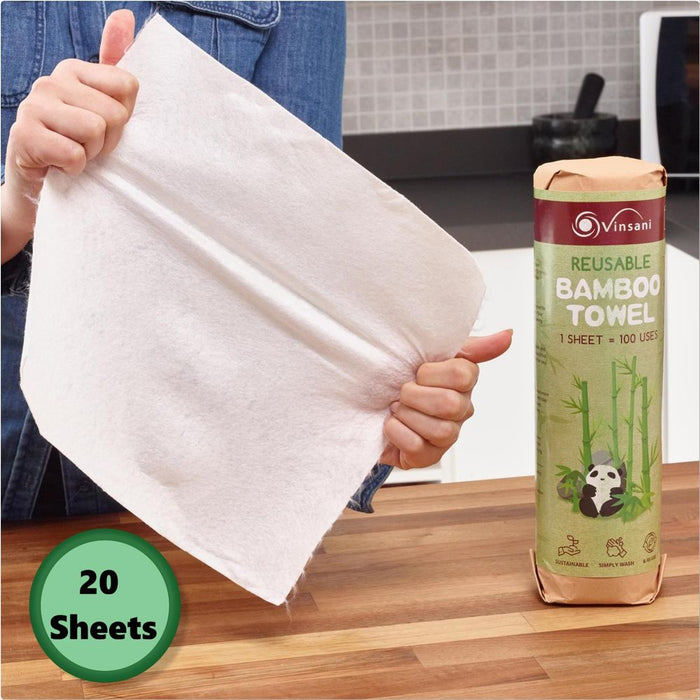 Vinsani? Reusable Bamboo Towels - Super Strong, Ultra Absorbent & Eco-Friendly - 20 Sheets