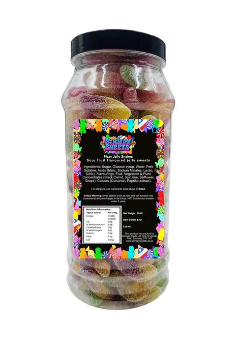 Premium Fizzy Snakes Sour Retro Sweets in Gift Jar