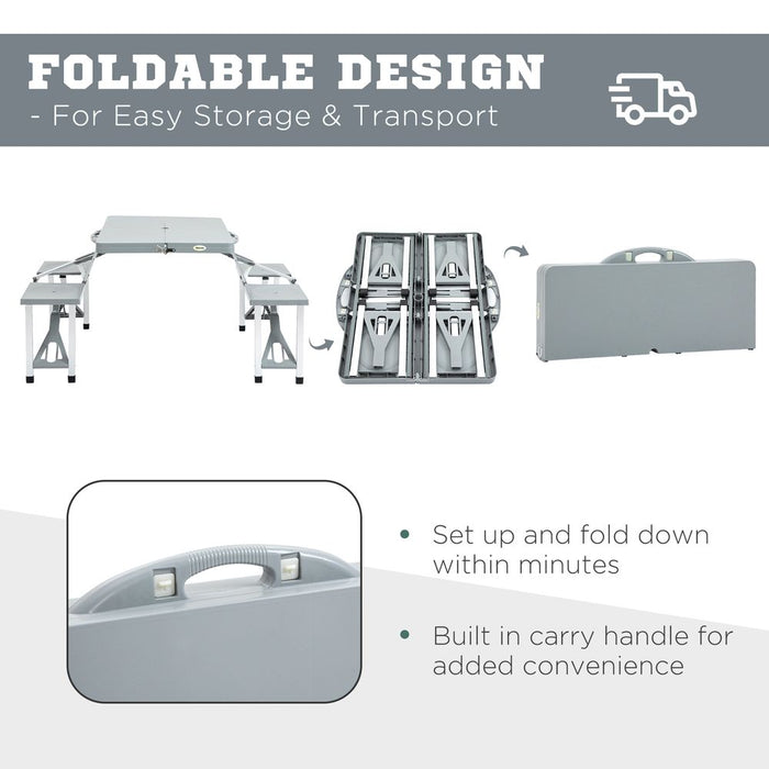 Portable Folding Picnic Table Chair Set - 4 Seat Aluminium with Umbrella Hole