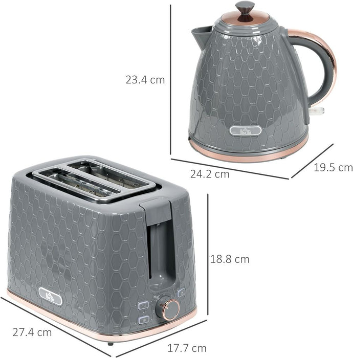 HOMCOM Kettle and Toaster Set 1.7L Fast Boil Kettle & 2 Slice Toaster Set Grey