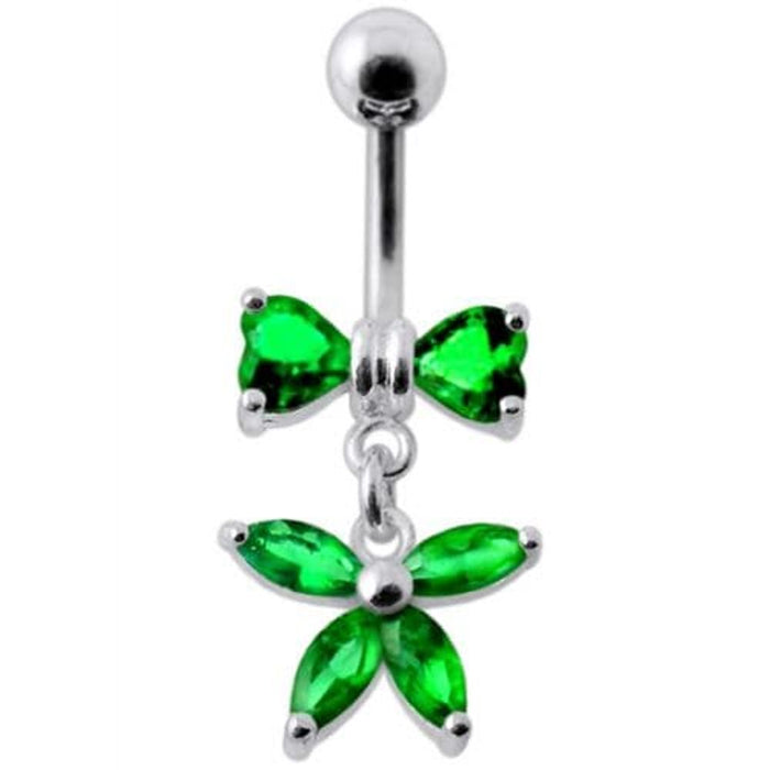 Fancy Jeweled Butterfly with Bow Dangling Surgical Grade Steel Belly Ring