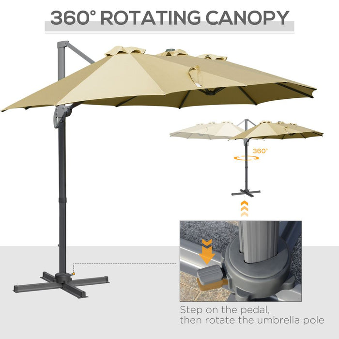 High-Quality 4.5m Patio Parasol, Double-Sided Rectangular Crank Handle, Khaki