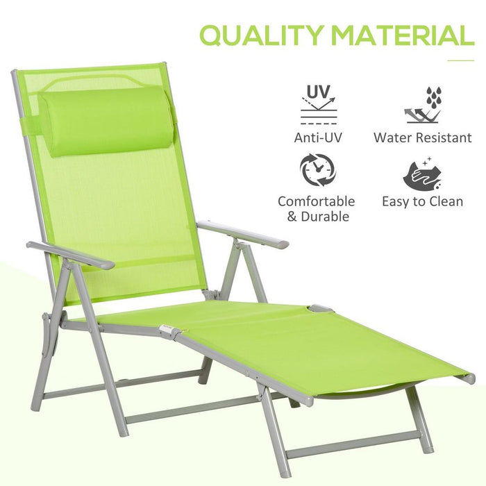 Outsunny Sling Patio Reclining Chaise Lounge Garden Furniture Folding, Green