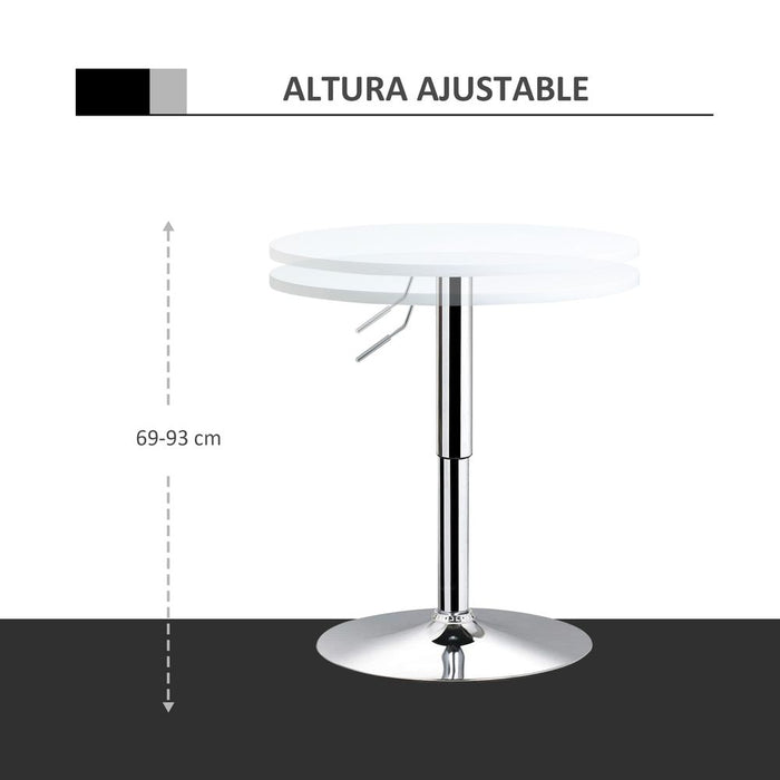 Adjustable Height Round Bar Table Swivel Top White - 60cm - Metal Frame - High Quality