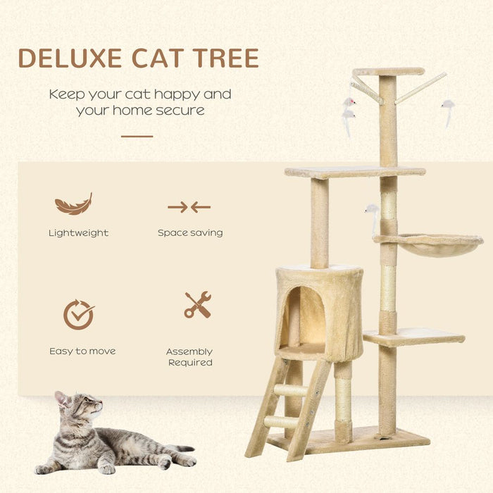 Premium Cat Tree: Kitty Activity Centre Condo, Scratching Post, Toys, & More - Highest Quality - 131cm Beige