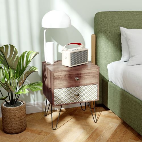 HOMCOM 2-Drawer Nightstand, Sofa Bedside Table for Living Room, Bedroom