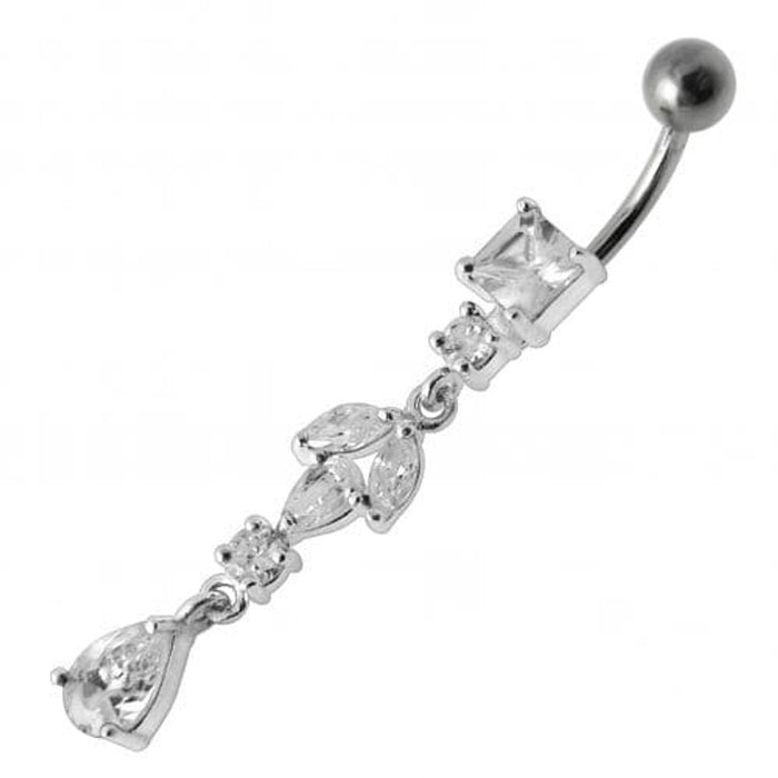 Fancy Multi Stone Jeweled Dangling Banana Bar Belly Button Ring