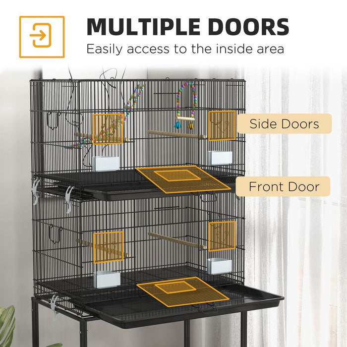 PawHut Two-Tier Bird Cage on Wheels with Stand - Quality Home for Canaries