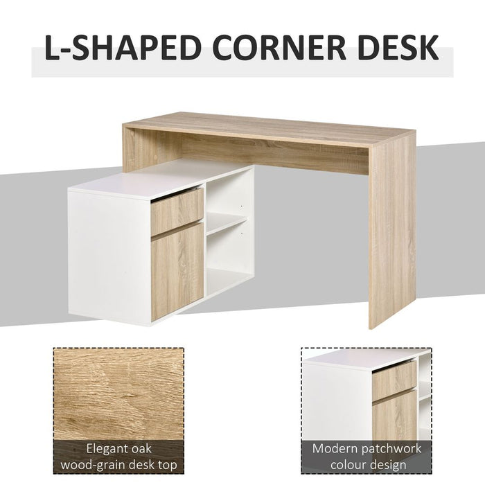 L-Shaped Corner Computer Desk - Oak and White