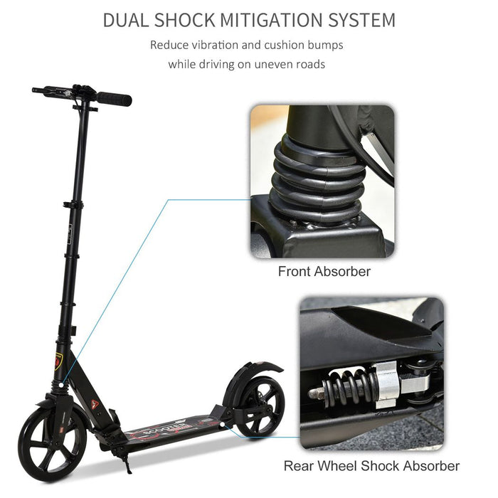 HOMCOM Teens Adult Kick Scooter Fold Adjust 14+ w/ Rear Dual Brake System Black