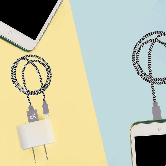 Aquarius Nylon USB Zebra Charger Cable, 1m - Fast Charge, Durable, Compatible with iPhone, iPad, iPod