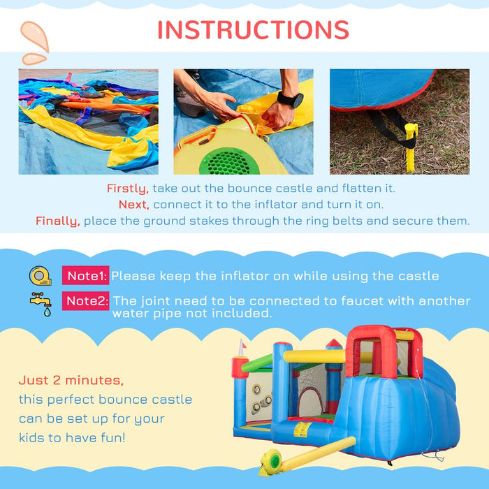 Premium Kids Inflatable Bouncy Castle: 6-in-1 Water Slide, Water Gun, Air Blower - High Quality, Safe & Fun