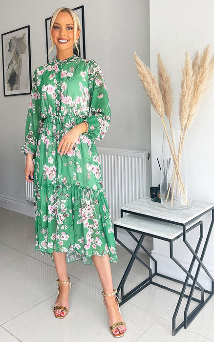 Standout Floral Tiered Midi Dress