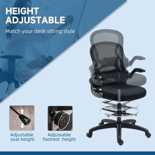 Vinsetto Draughtsman Chair Tall Office Chair w/ Adjustable Footrest Ring Black