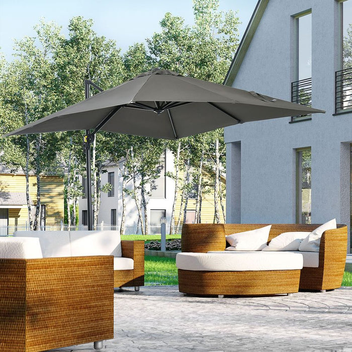 High-Quality Outsunny Cantilever Parasol w/ 360� Rotation & Hand Crank - Grey